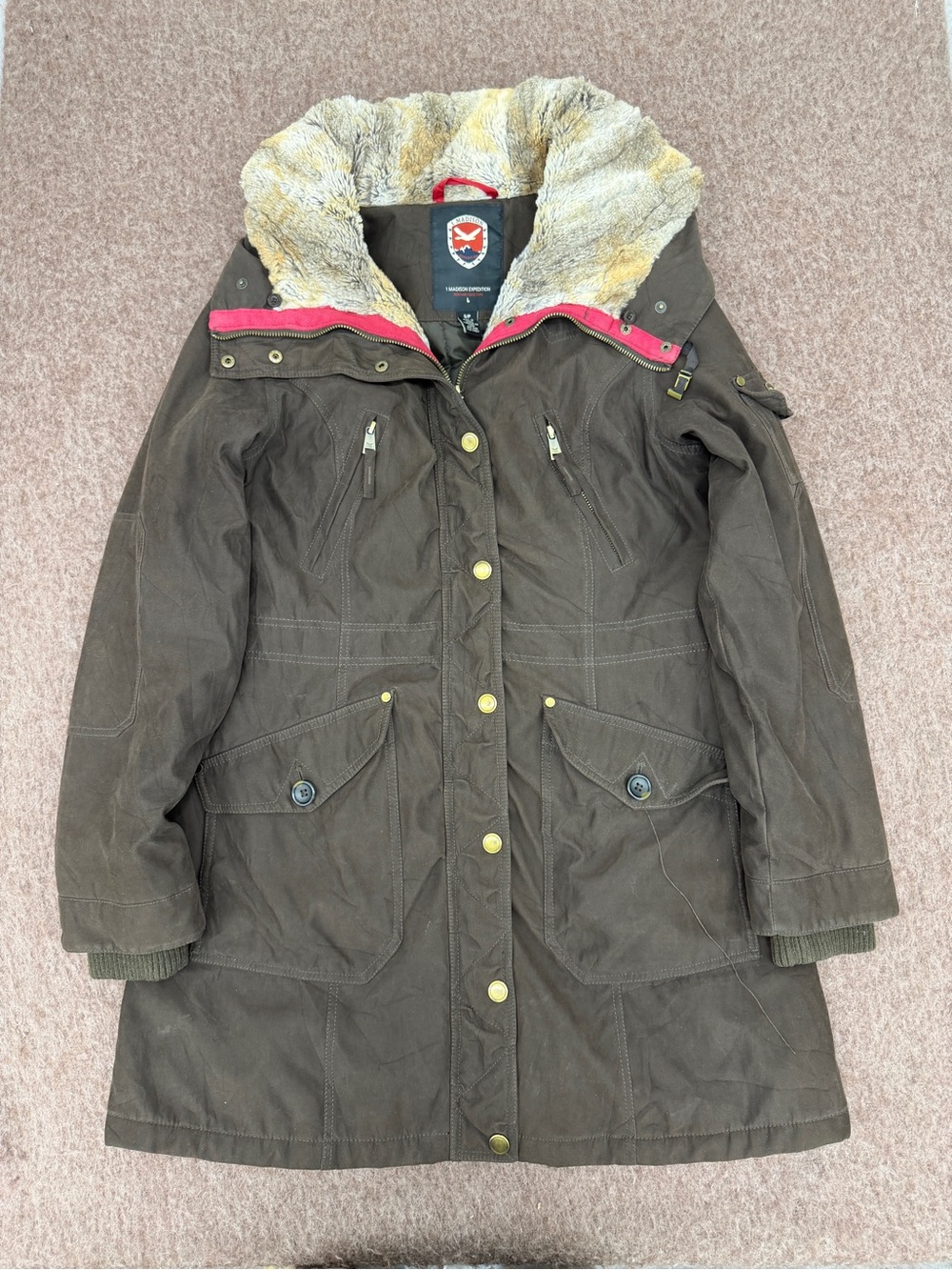 1 Madison Expedition Women’s Faux Fox Fur Trim Parka Coat S Coat
